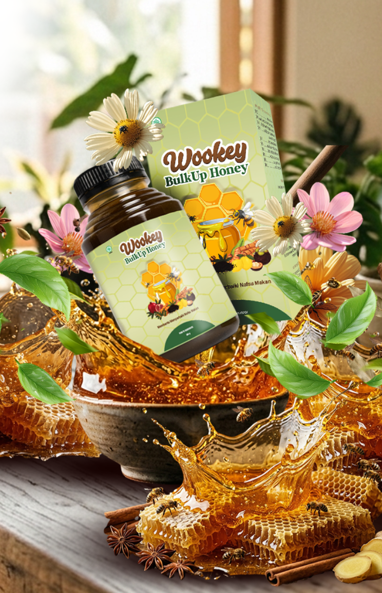 Wookey Bulk Up Honey - botol dan kemasan madu herbal
